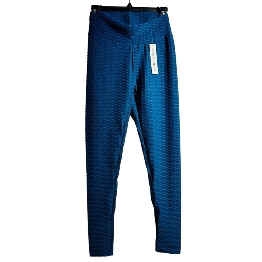 NWT High-waisted Honeycomb Textured Scrunched Butt Lifting Blue Leggings Sz S/M